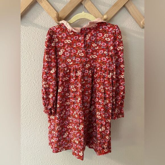 Mini Boden Lace Collar Jersey Dress Brilliant Red Festive Flower 4-5Y - Picture 7 of 7
